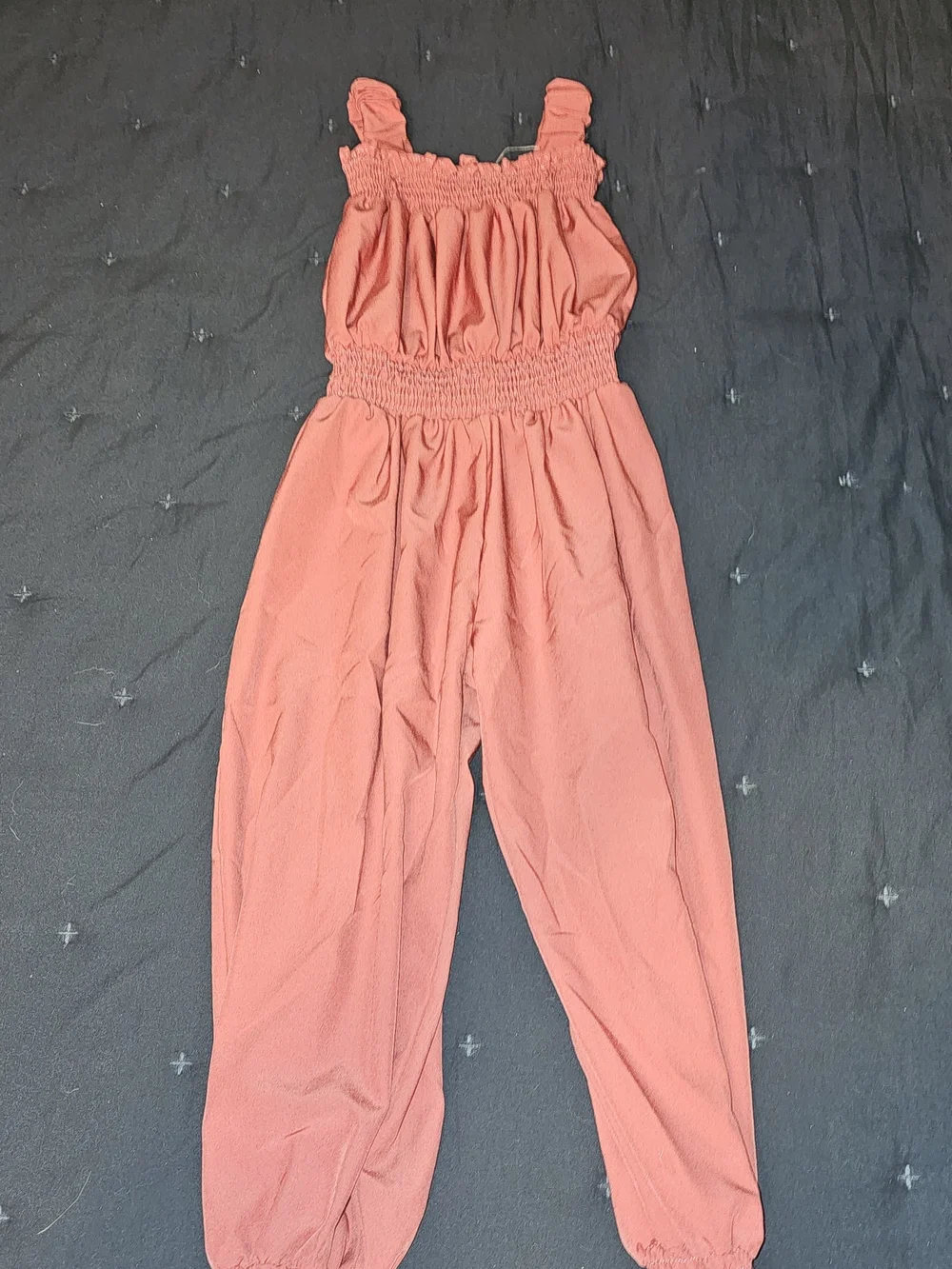 Girls Coral Smocked One-Piece Jumpsuit